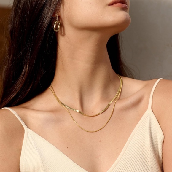 14K Gold Plated Snake Chain and Herringbone Necklaces - Picture 1 of 5